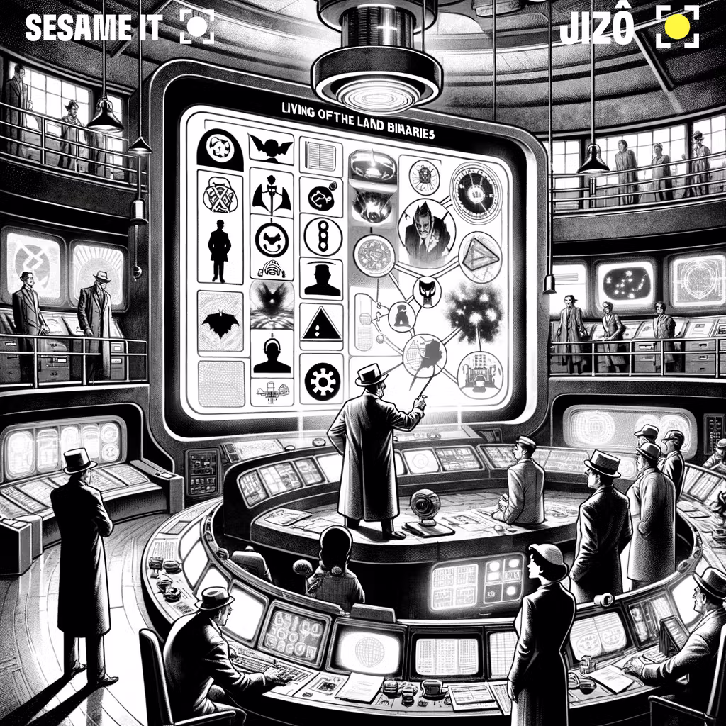 Illustration des attaques LOLBins – techniques living-off-the-land détectées par la solution NDR Jizô de Sesame IT